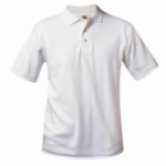 White uniform shirts do not have a logo and can be purchased at a variety of retailers. The shirt cannot have a brand logo.